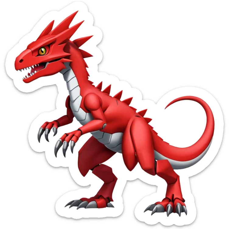  Cool Edgy Red Digimon-Fakemon-Guilmon-Velociraptor-Dragon-Mecha full body sticker