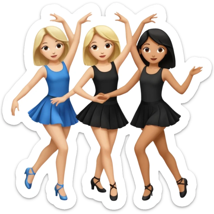 Emoji of 3 Girls dancing one with blonde hair, one tan skin with brown hair and one with black  hair ONLY ONE IS BLONDE sticker