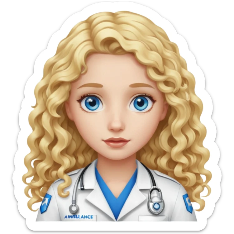 Ambulance girl with long curly blonde hair and blue eyes  sticker
