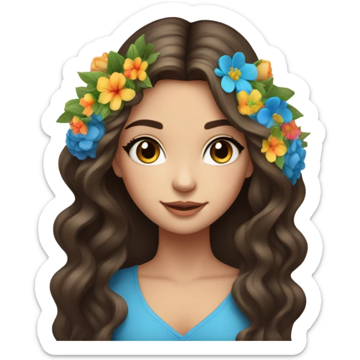 Wedding hair long with colourful florals beautiful finished brunette girl with blue eyes  sticker