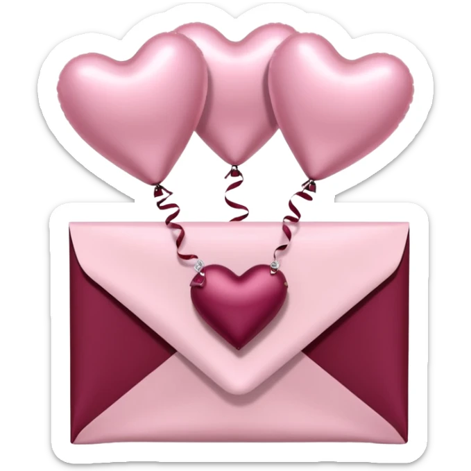 Pale pink love letter in burgundy and perl metallic heart-shaped balloons sticker