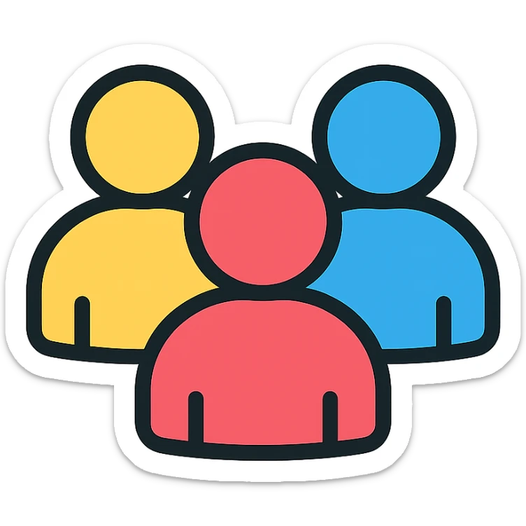 group of people, modern clean lines color outline icon style, for digital product sticker