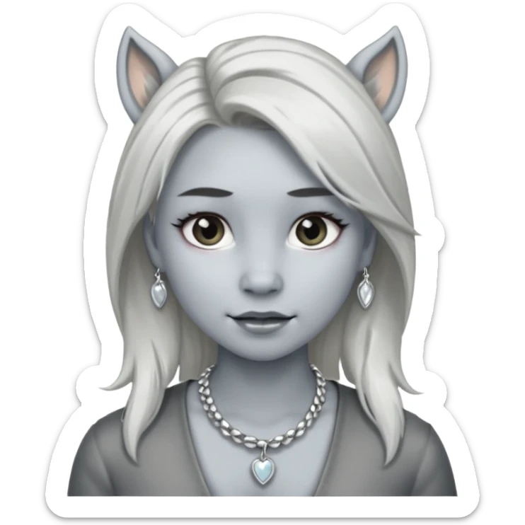 Female with Silver Necklace, grey skin,pony hair, more bright silver,highlight necklace, different expressions. sticker