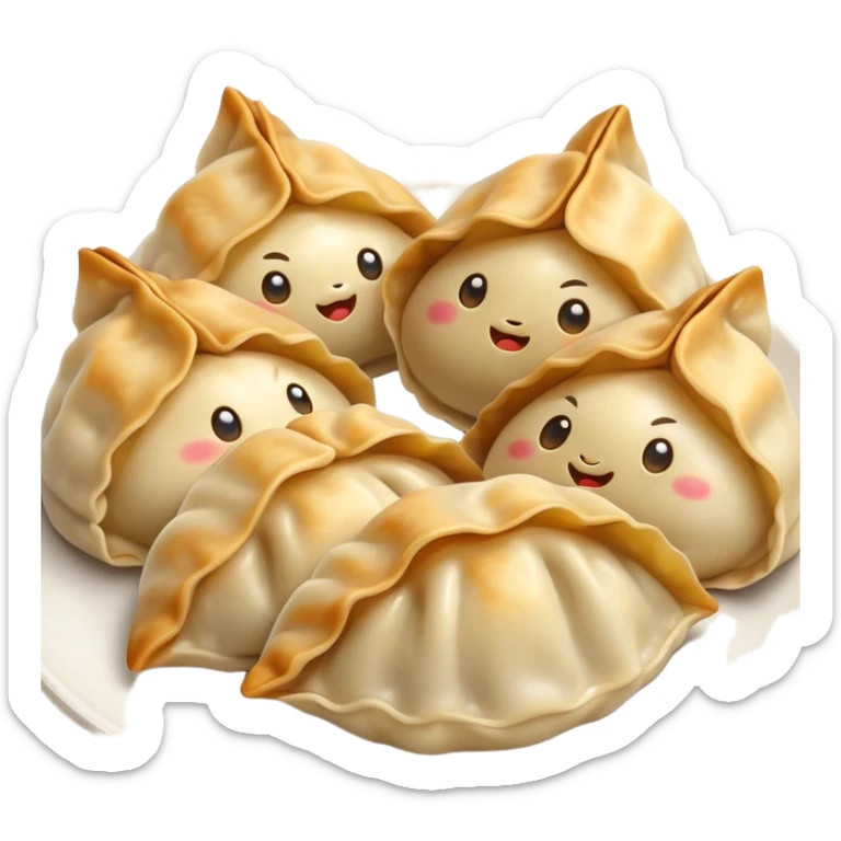 Gyoza Cinematic Realistic Gyoza Dish Emoji, depicted in a close-up view of 1 to 2 delicate dumplings with a crisp, golden exterior and savory filling, rendered with exquisite detail and dynamic lighting. sticker