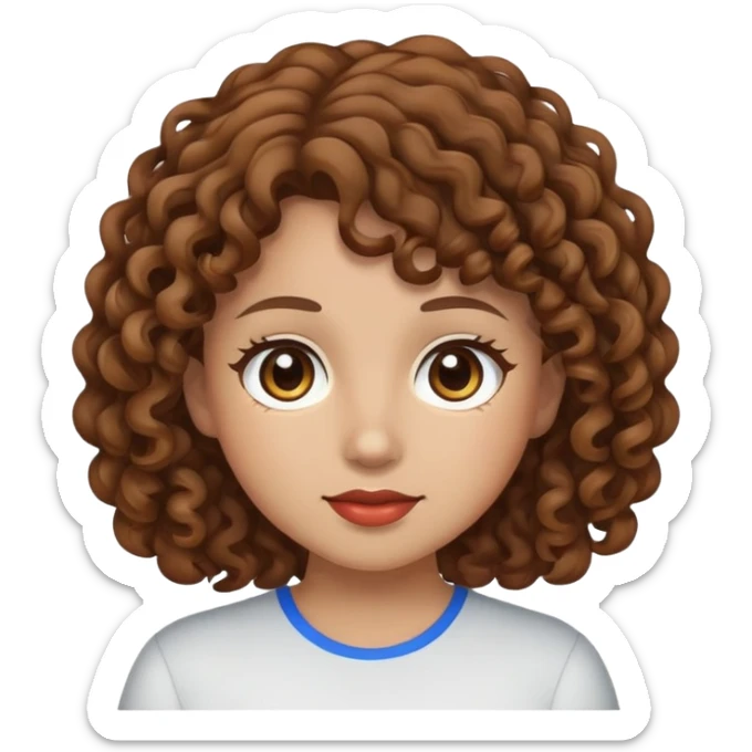 Apple based Genmoji of a girl with brown curl y huir and brown eyes sticker