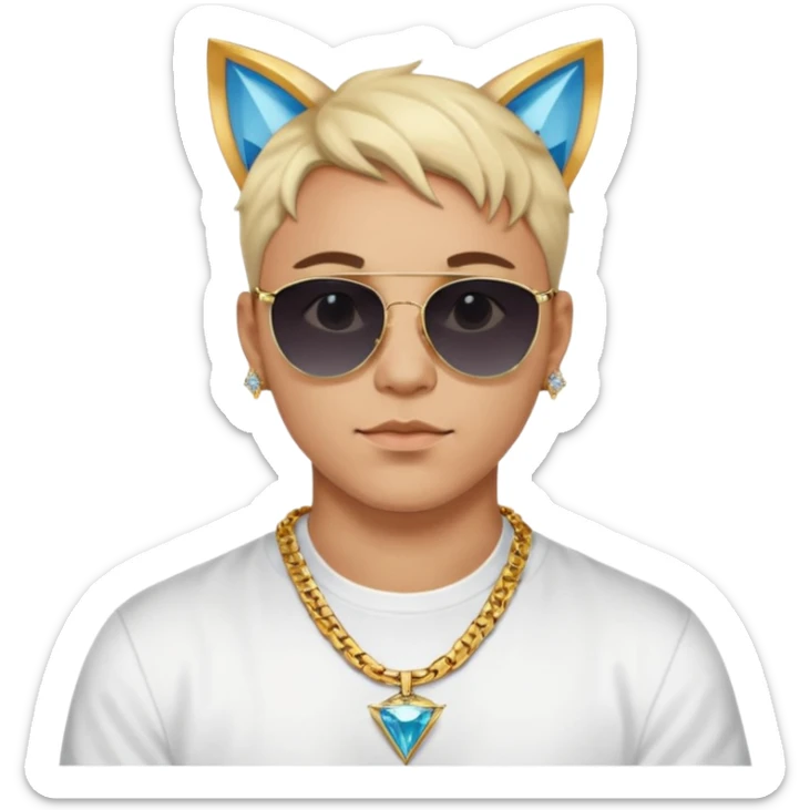 Man with cat ears and Versace shades and big chain with a big diamond K as a necklaces  sticker