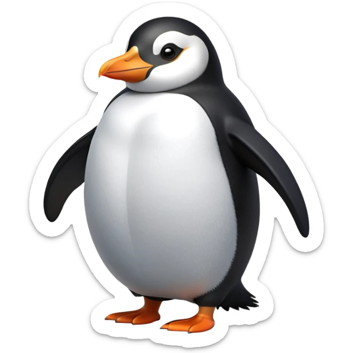 cinematic-penguin-realistic-full-body-standing-emoji,-plump-body-balanced-with-tiny-wings-tucked-close,-sleek-black-and-white-feathers-smoothly-layered,-head-tilted-dramatically,-bright-orange-beak-glinting-in-the-arctic-sun,-simplified-yet-realistic-focused-features,-highly-detailed,-glowing-with-an-almost-sarcastic-glow

 sticker