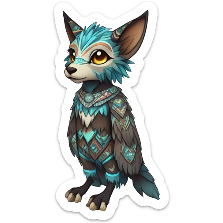 cute Kawaii edgy ethereal shy epic tribal fantasy animal fursona Fionbri creature by griffsnuff & LiLaiRa & Falvie with exotic colors with intricate patterns full body sticker