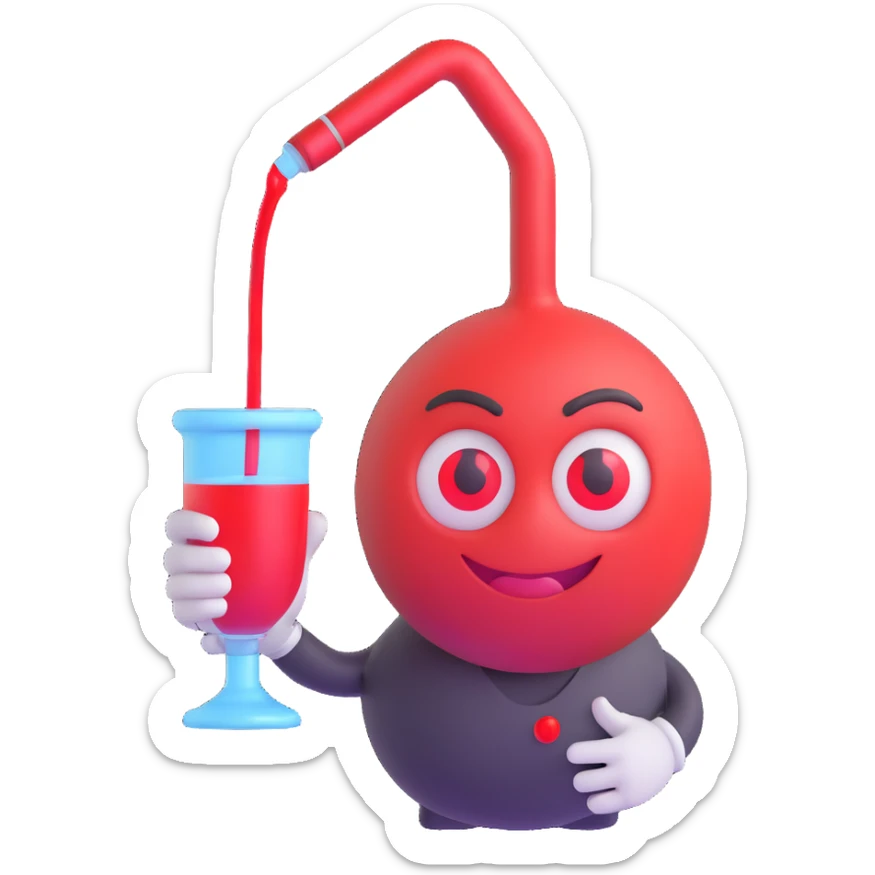 cartoon emoji character with bloodshot red eyes, holding a bong in one hand, relaxed and slightly dazed with a smirk sticker
