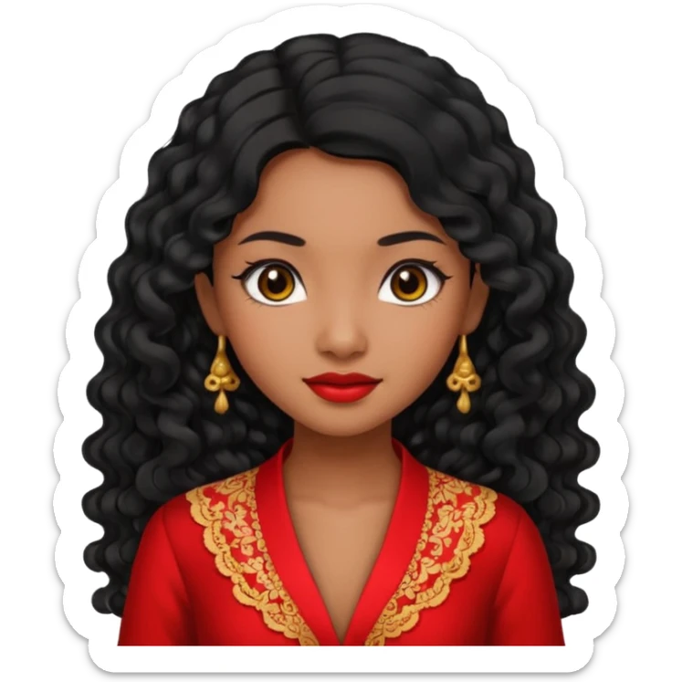 Indonesian girl, java girl with long curly hair, wear kebaya,  sticker