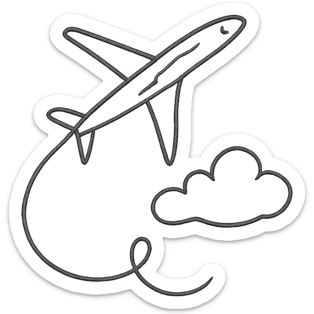 smooth and delicate fine line tattoo of an airplane and a cloud, feminine, minimal, elegant sticker