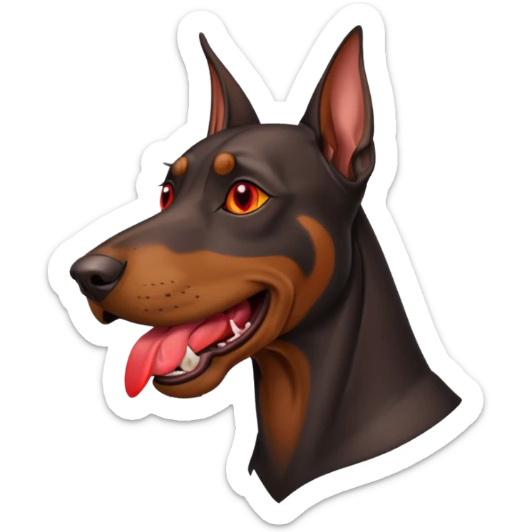 Generate a emoji of a big evil doberman dog with red eyes and a tongue sticking out,  sticker
