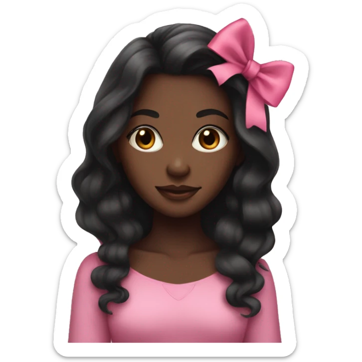 dark skin girl with pink bows in her long black hair sticker