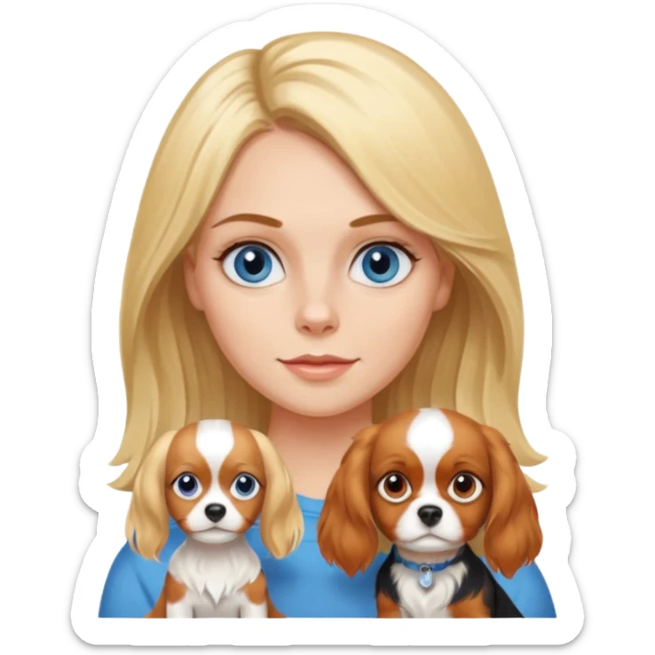 Blond Mom with little long blondie  hair blue eyed girl with tricolora cavalier charles spaniel  sticker