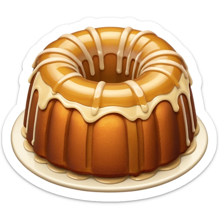 Bundt cake with apple filling and tan sauce on top of the cake sticker