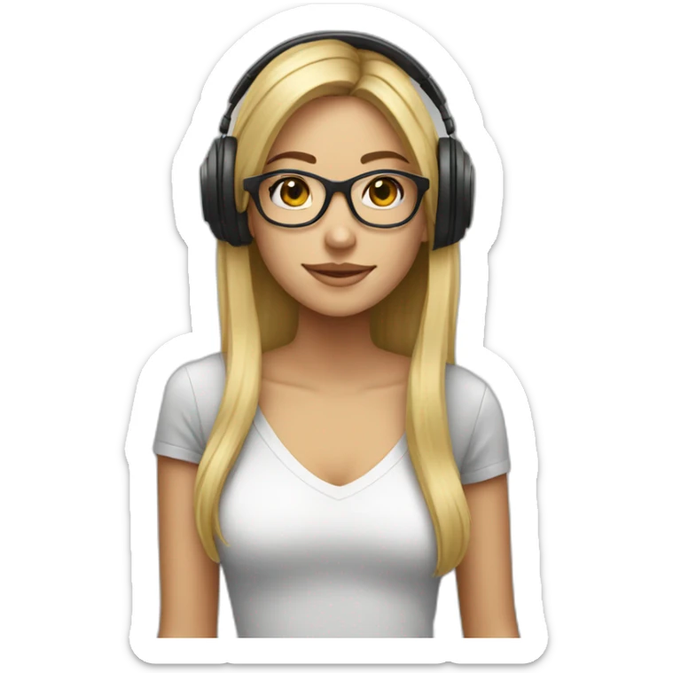 Blonde girl with straight hair and big glasses and headphones sticker