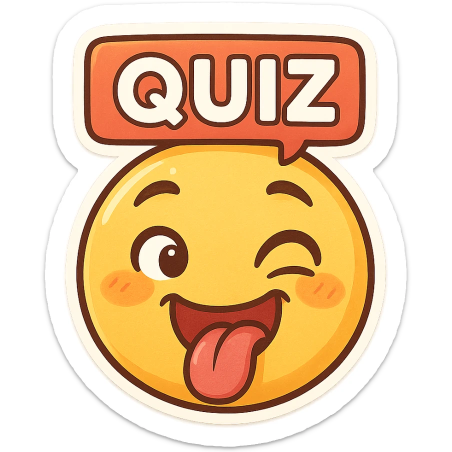 silly emoji for a children's quiz, exaggerated facial features, vibrant, friendly sticker