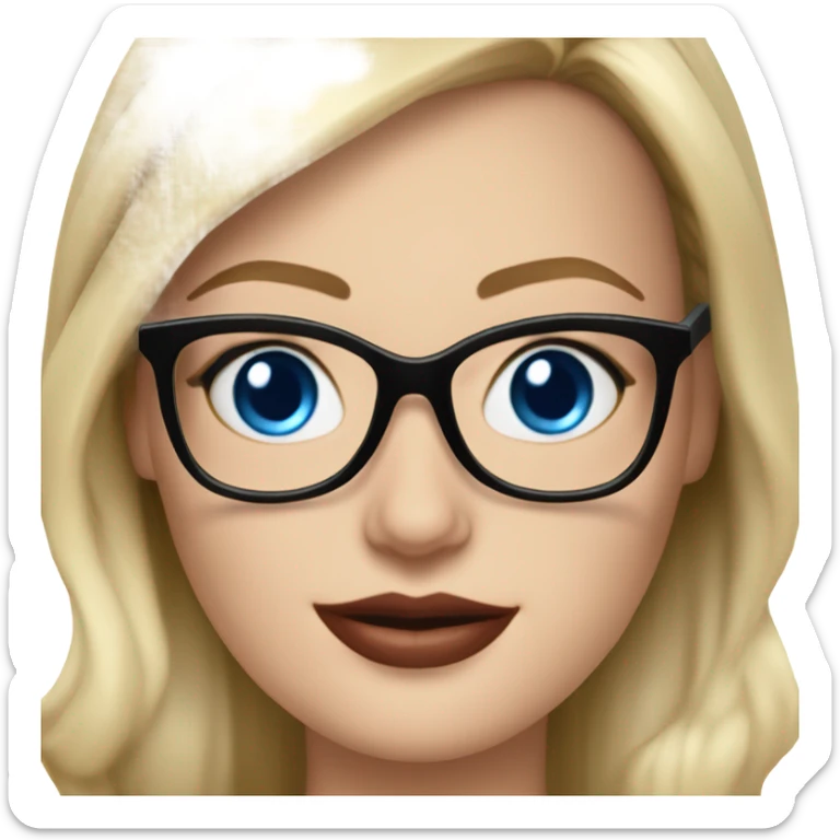 Real margot robbie secretary,  bright blue eyes, wearing black glasses  sticker