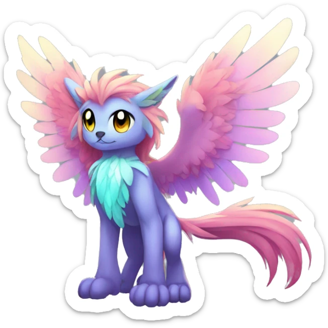 Anthro Sona Cool Cute Adorable Colorful Shy Winged Shiny Fakemon-Fantasy-Creature With Long Hair-Mane Full Body sticker