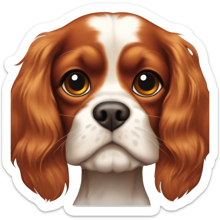 Cavalier King Charles spaniel, color blenheim, with a red spots on his head, small red mole on his face  sticker