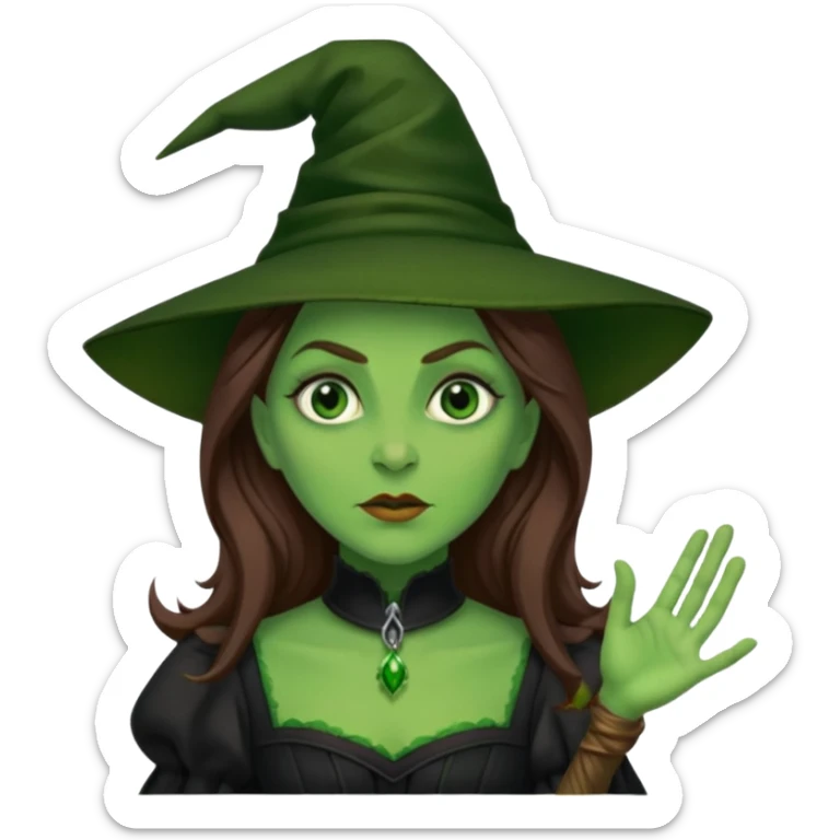 Wicked Witch of the West from The Wizard of Oz with green skin, long brown hair, black outfit sticker