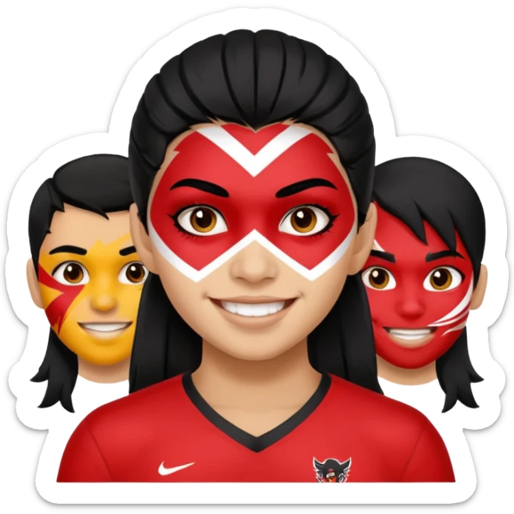 A black hair teen supporter with bold full-face paint, smiling with fierce team spirit. sticker