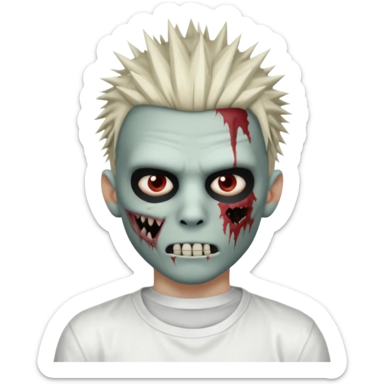 zombie boy with spiky emo hair and white shirt emoji and 

He wears an anonymous mask on half his face and has wounds on the other half. sticker