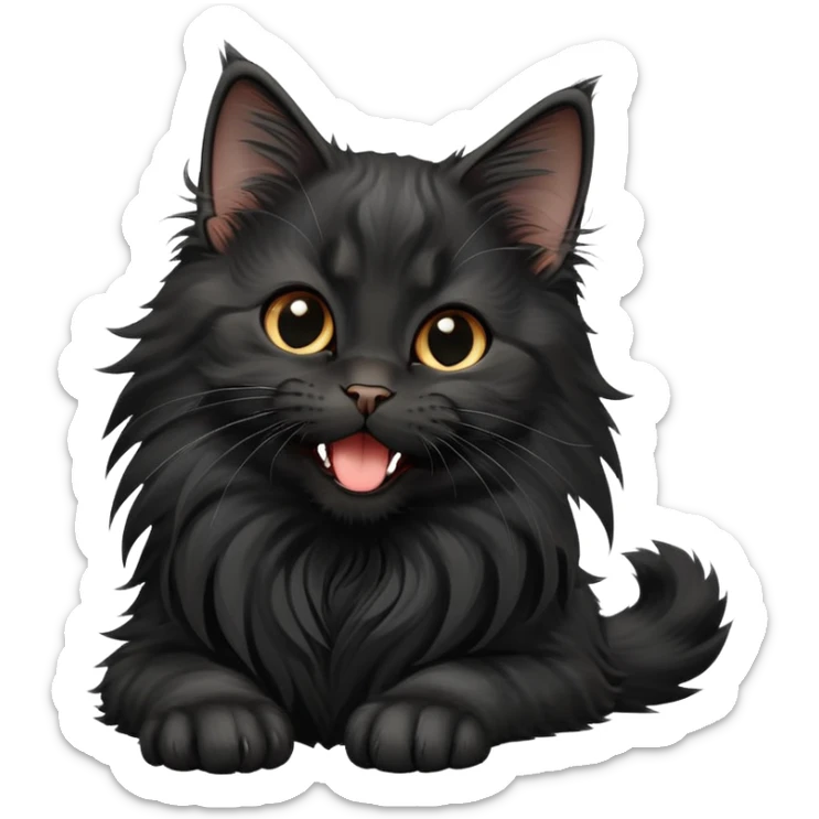 cinematic-yawning black-maine-coon-kitten-portrait-emoji,-head-tilted-playfully-and-inquisitively,-sleek--black-fur,-simplified-yet-adorable-features,-highly-detailed,-glowing-with-a-warm,-friendly-glow  sticker