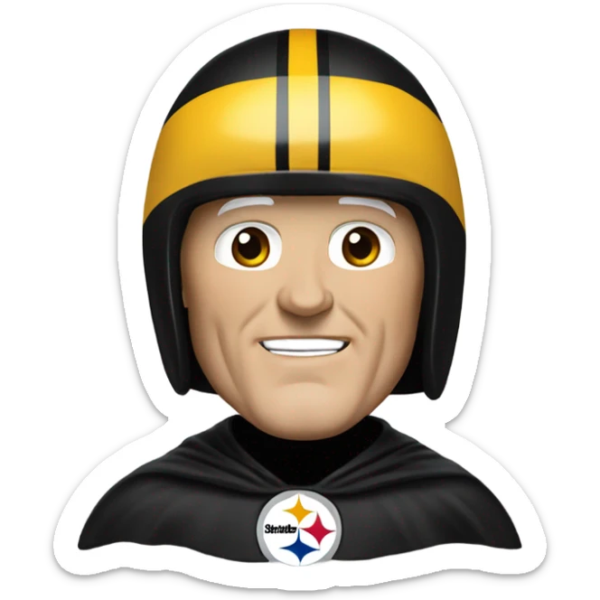Terry Bradshaw Pittsburgh Steelers player in helmet and uniform with black cape. sticker