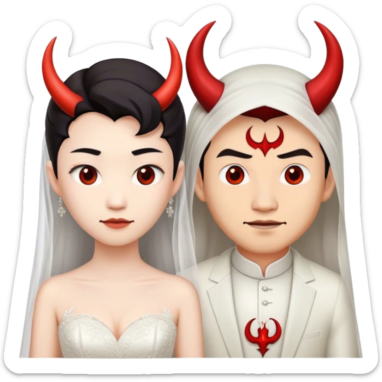 an asian male bride with the face of devil in wedding dress sticker
