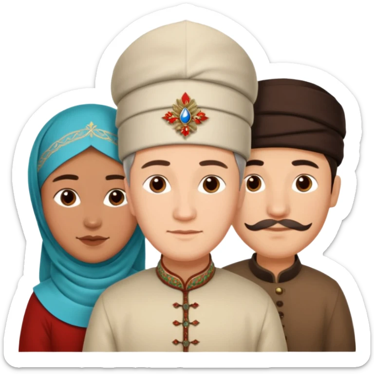 Emoji symbolizing three different cultures of Russia in the form of people (for example, Russians, Tatars, Bashkirs) sticker