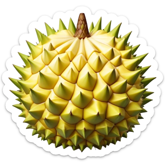 Cinematic Realistic Durian Fruit Dish Emoji, depicted as the notorious spiky fruit with a rich, custardy interior rendered with lifelike detail and bold, distinctive lighting. sticker
