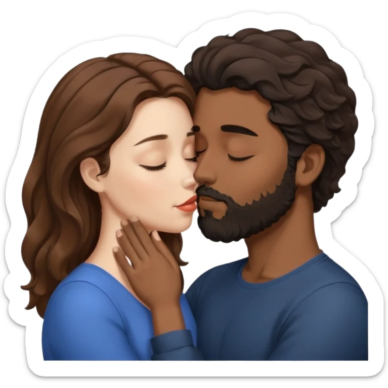 White woman with brown hair with eyes closed kissing the forehead of brown man with black wavy hair (has a a beard with his eyes closed too) sticker