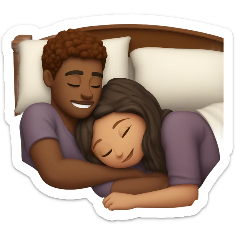 Burgundy haired girl and brunette boyfriend cuddling in bed sticker