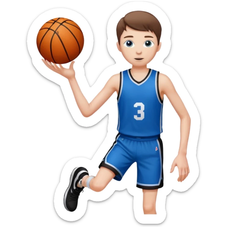 Tall, white, skinny, playing basketball, brown short hair, blue eyes, wearing black uniform
 sticker