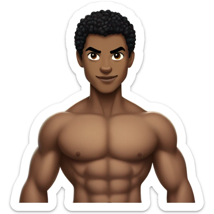 Muscular Afro light-skinned teenager as superhero shirtless Prince Namor. sticker