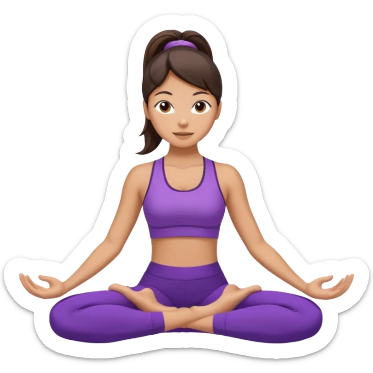 woman dark brown hair in ponytail doing yoga in purple uniform sticker