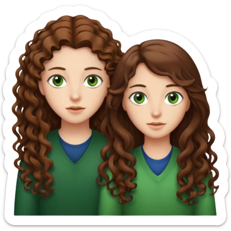 Two besties: 1: long straight brown hair, green eyes 2: long curly brown hair, brown eyes give them a judgy look sticker