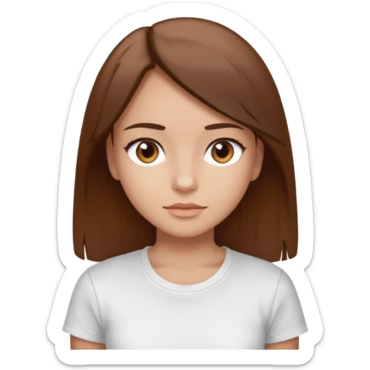 Chica de pelo liso y marrón con ojos color marrón claro y una camiseta blanca sticker