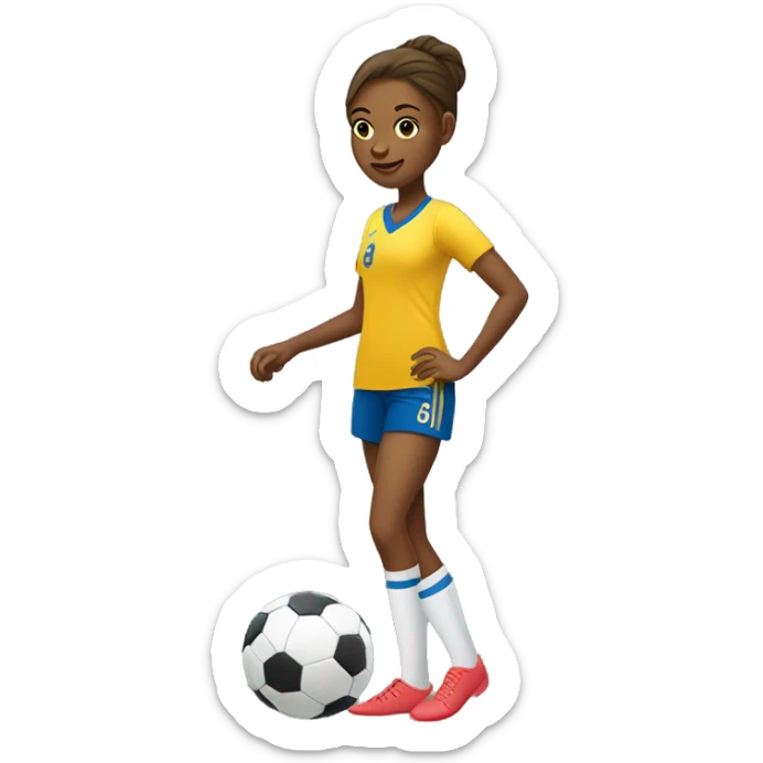 a woman of about 22 years old dribbling the soccer ball with the outside edge of her left foot sticker