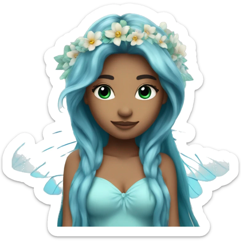 Beautiful, flower, fairy, blue, turqoise, silver, long hair, big wings sticker