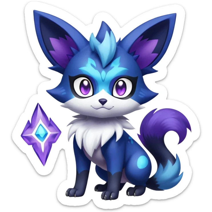 Shiny Exotic Badass Colorful Ethereal Royal Mysterious Gothic Meowstic-Zorua-Noibat-Pokémon-Fakémon-hybrid-creature (full body) with random pattern-markings sticker