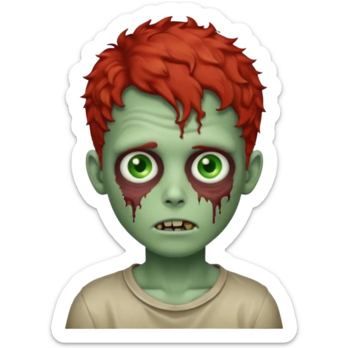 Create an emoji of zombie boy with red and short curly hair sticker