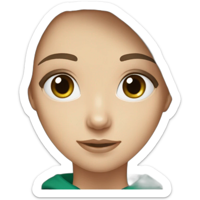 White Girl white darkbrown hair and blue eyes wearing darkgreen Hoodie sticker