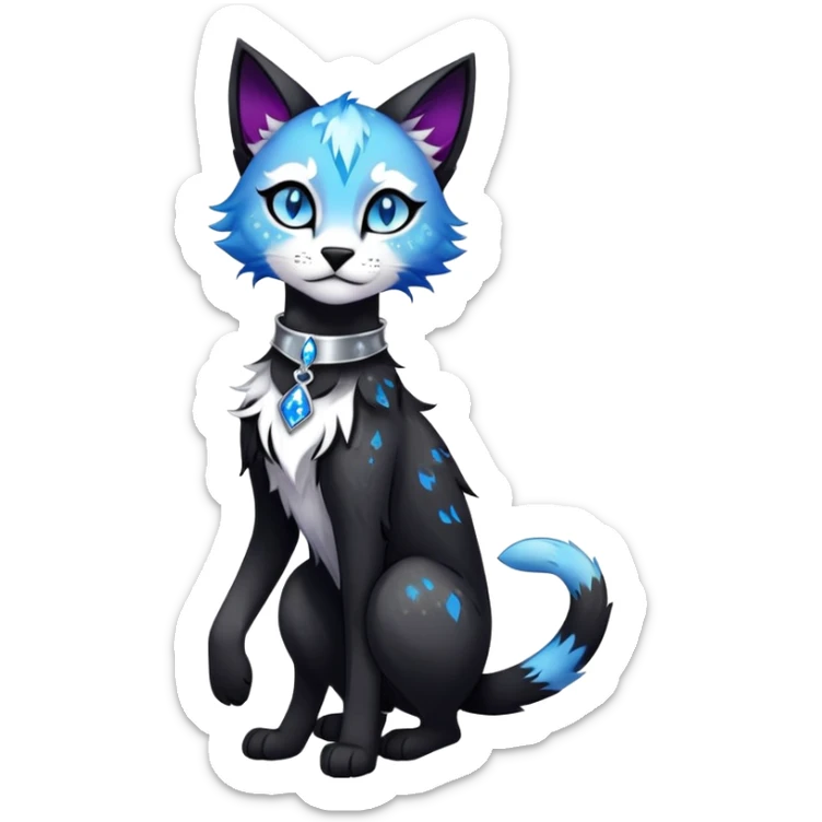 Vibrant edgy gothic Falvie-Fionbri-creature-sparkle-feline-fursona, full body, with random markings sticker
