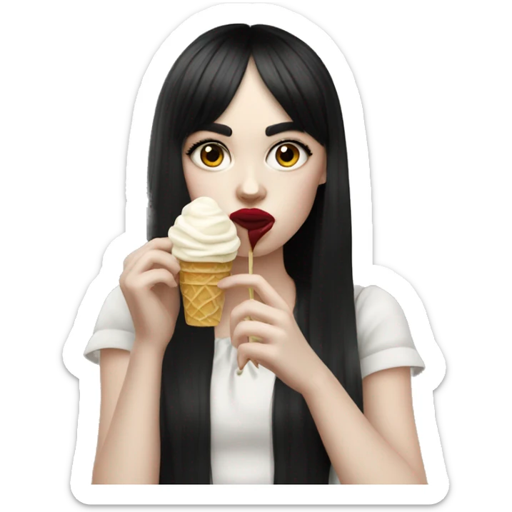 Portrait Girl wearing chanel pale skin with long black  bangs eating icecream  sticker