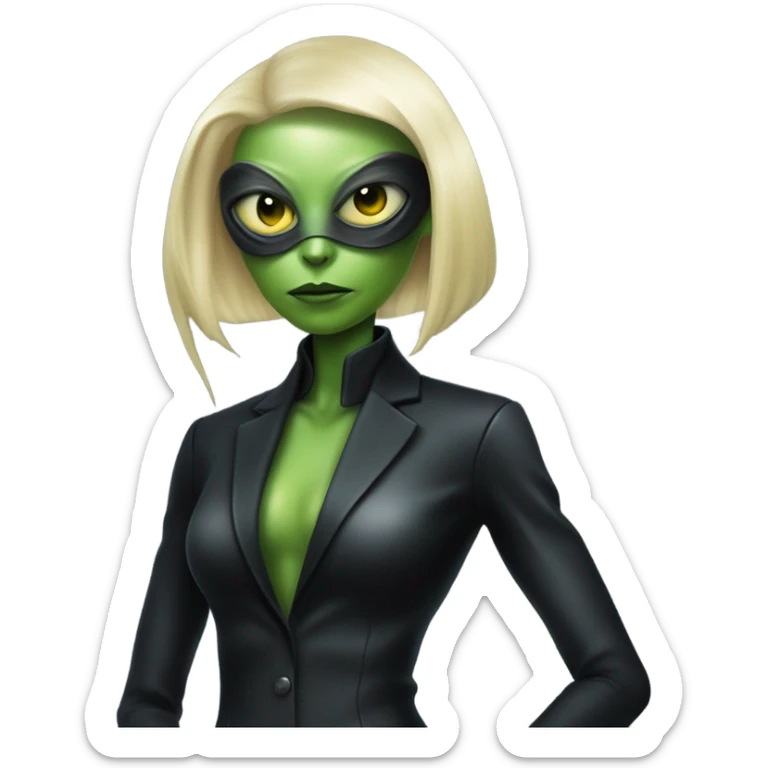 a blonde reptilian alien woman as men in black, full body sticker