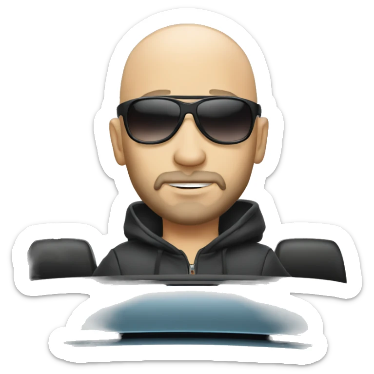 good looking bald man with a beard and sunglasses driving a sports car sticker