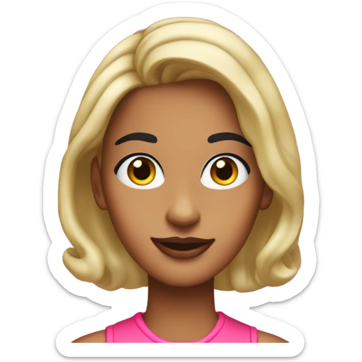 Tanned woman with black hair dressed in 1990s preppy hair, makeup, and neon attire  sticker