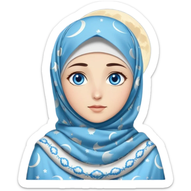 Turkish beautiful finish Konya girl blue eyes with moon hijab dress and watching the moonlight sky on the ground  sticker